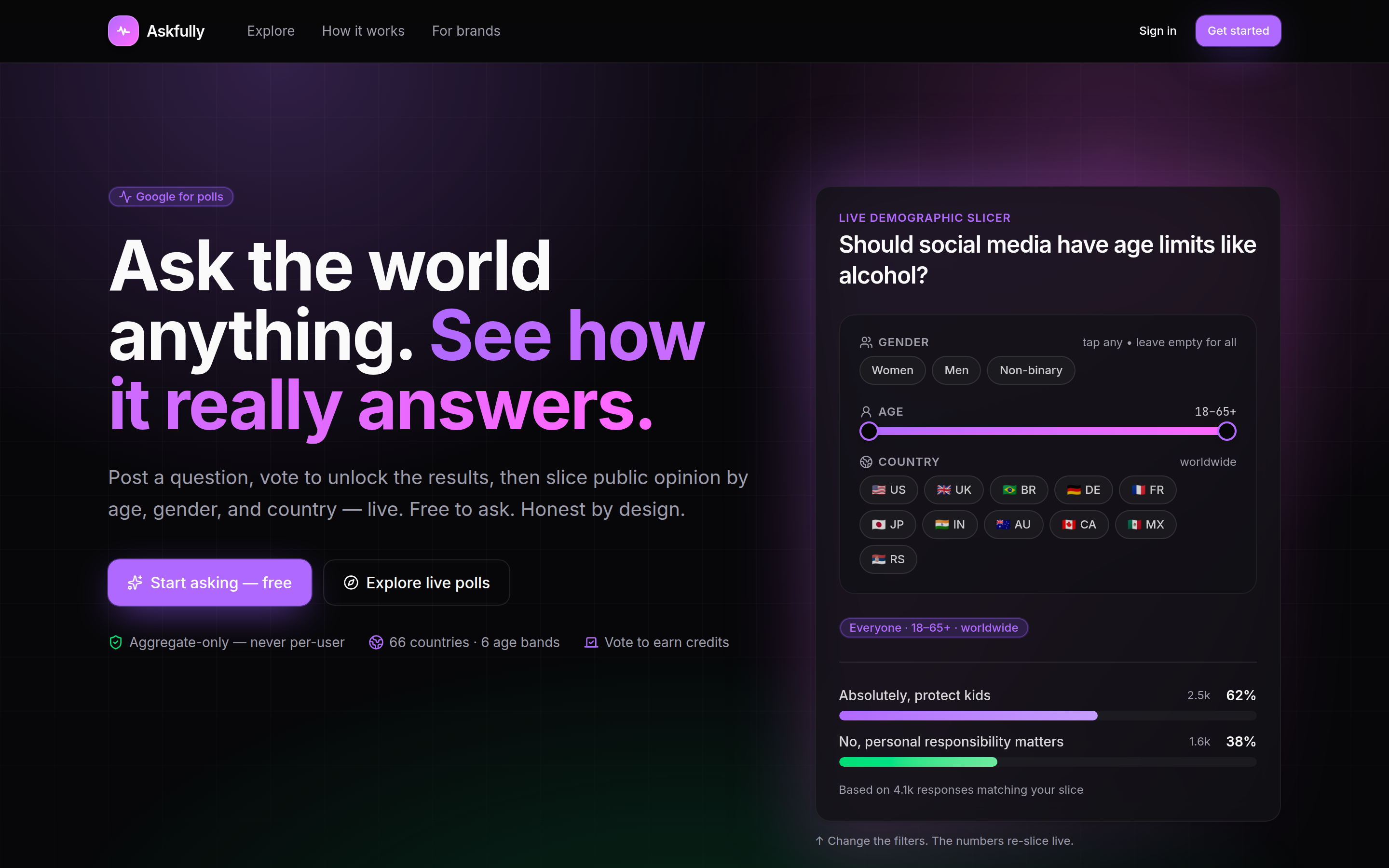 Askfully landing — ask the world anything