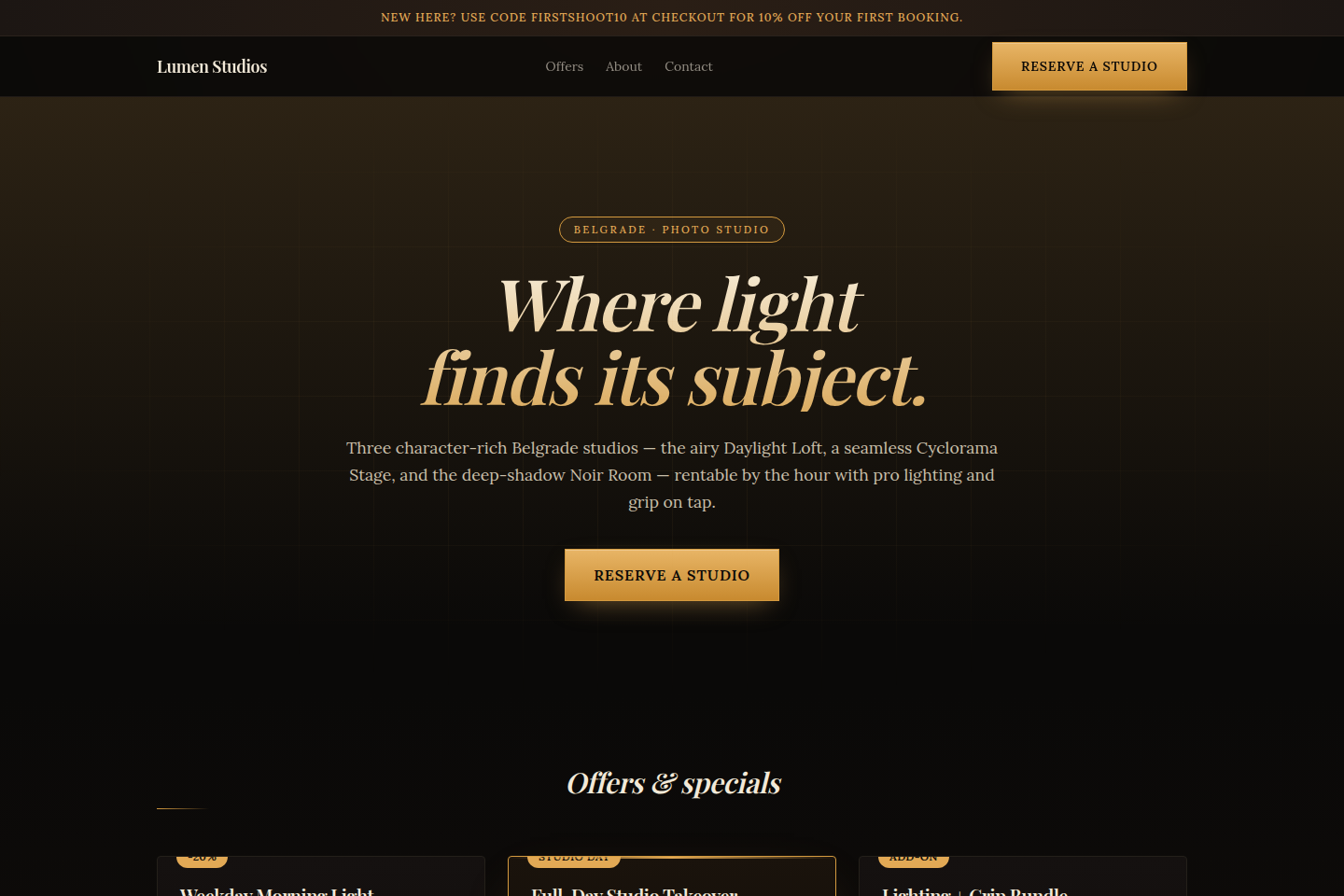 Lumen Studios — a public booking site generated by Morph
