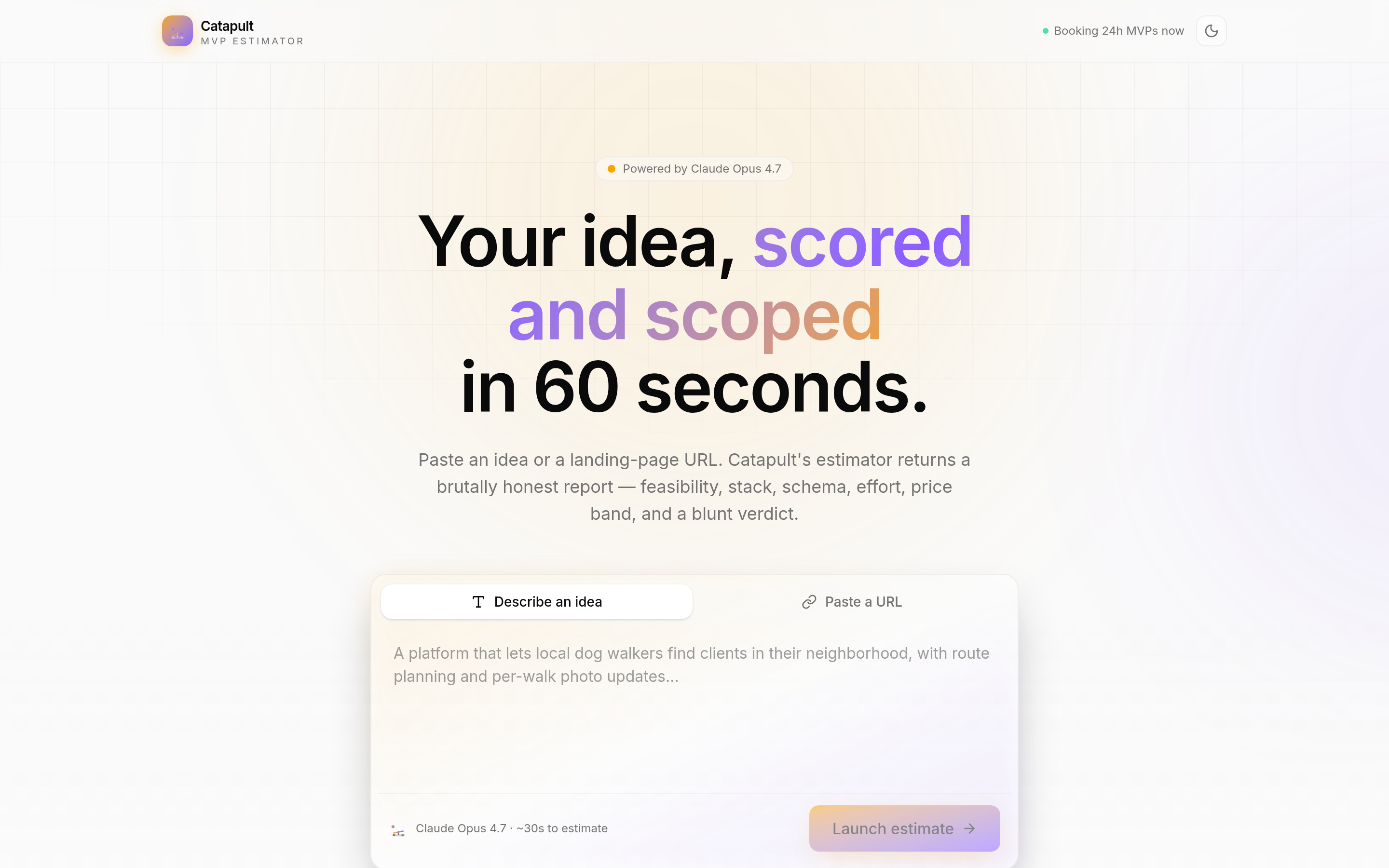 MVP Estimator — your idea, scored and scoped in 60 seconds