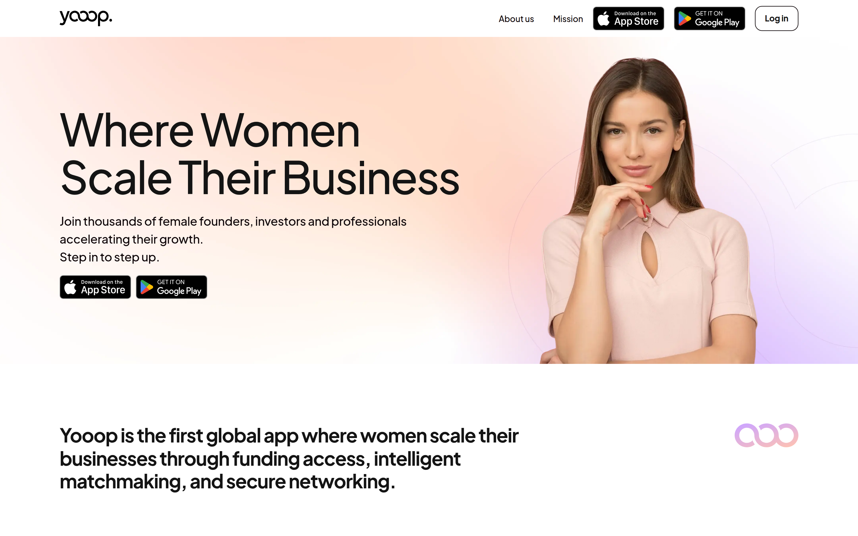 YOOOP landing page — community platform for female entrepreneurs